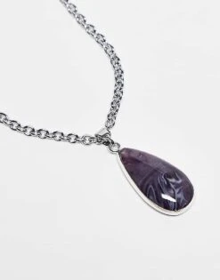 Reclaimed Vintage Unisex Necklace With Faux Purple Pendant In Silver For Unisex -Fit Outfits Store 207761449 3