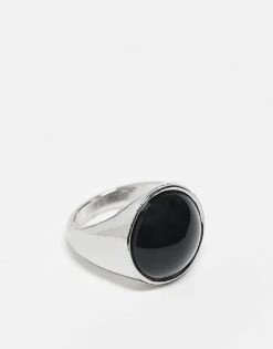 Reclaimed Vintage Unisex Simple Ring With Faux Black Stone In Silver For Unisex -Fit Outfits Store 207761467 1 silver 1
