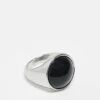Reclaimed Vintage Unisex Simple Ring With Faux Black Stone In Silver For Unisex