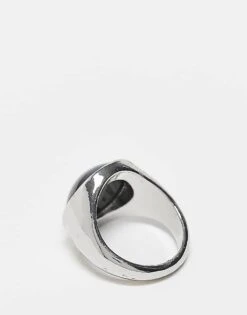 Reclaimed Vintage Unisex Simple Ring With Faux Black Stone In Silver For Unisex -Fit Outfits Store 207761467 2