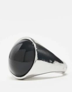 Reclaimed Vintage Unisex Simple Ring With Faux Black Stone In Silver For Unisex -Fit Outfits Store 207761467 3