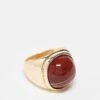 Reclaimed Vintage Unisex Gold Ring With Red Stone For Unisex Silver