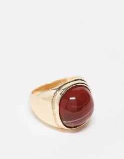 Reclaimed Vintage Unisex Gold Ring With Red Stone For Unisex Silver