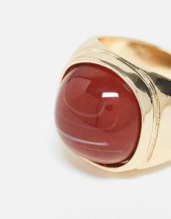 Reclaimed Vintage Unisex Gold Ring With Red Stone For Unisex Silver -Fit Outfits Store 207761472 3