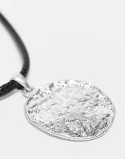 Reclaimed Vintage Unisex Silver Molten Pendant On Cord For Unisex -Fit Outfits Store 207761496 3