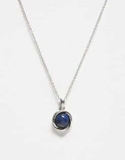Reclaimed Vintage Unisex Chain With Faux Blue Stone Pendant In Silver For Unisex