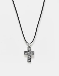 Reclaimed Vintage Unisex Pretty Silver Cross On Cord Necklace For Unisex -Fit Outfits Store 207778024 1 silver 1