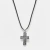 Reclaimed Vintage Unisex Pretty Silver Cross On Cord Necklace For Unisex