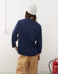 Reclaimed Vintage Long Sleeve Waffle T-shirt In Navy For Men -Fit Outfits Store 207805236 3