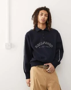 Reclaimed Vintage Rugby Sweatshirt With Embroidery In Navy For Men -Fit Outfits Store 207811929 1 navy 1