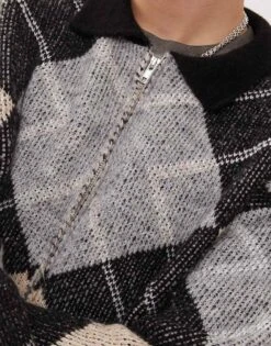 Reclaimed Vintage Argyle Collared Zip Through Knitted Jumper For Men Multi -Fit Outfits Store 207811935 4