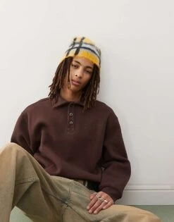 Reclaimed Vintage Rugby Sweatshirt With Embroidery In Chocolate For Men Burgundy -Fit Outfits Store 207811937 1 burgundy 1