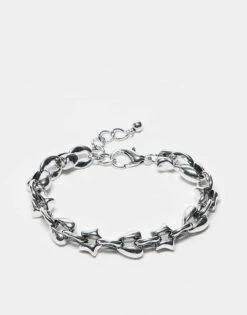 Reclaimed Vintage Unisex Chain Bracelet With Hearts And Stars In Silver For Unisex -Fit Outfits Store 207823198 1 silver 1