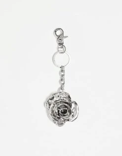 Reclaimed Vintage Unisex Rose Bag Charm In Silver For Unisex