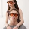Reclaimed Vintage Unisex Square Edge Brown Aviator With Orange Lense For Unisex