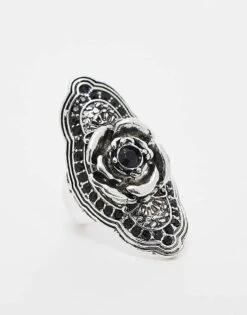 Reclaimed Vintage Oversized Unisex Ring With Rose In Silver For Unisex -Fit Outfits Store 207823217 1 silver 1