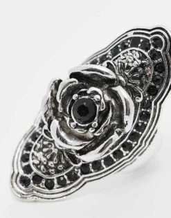 Reclaimed Vintage Oversized Unisex Ring With Rose In Silver For Unisex -Fit Outfits Store 207823217 3