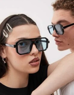 Reclaimed Vintage Unisex Square Edge Black Aviator With Blue Lense For Unisex -Fit Outfits Store 207823237 1 black 1