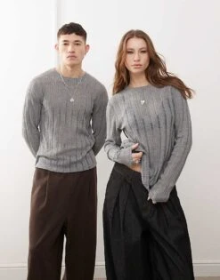 Reclaimed Vintage Unisex Ladder Long Sleeve Top In Grey For Unisex -Fit Outfits Store 207829273 1 grey 1