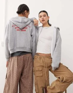 Reclaimed Vintage Unisex Zip Through Hoodie In Grey Marl For Unisex -Fit Outfits Store 207847929 1 grey 1