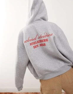 Reclaimed Vintage Unisex Zip Through Hoodie In Grey Marl For Unisex -Fit Outfits Store 207847929 3