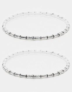 Reclaimed Vintage Unisex Bamboo Bracelet 2 Pack In Silver For Unisex