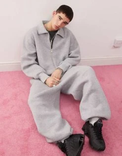 Reclaimed Vintage Collared Zip Through Jacket In Grey Marl Co Ord For Men -Fit Outfits Store 207853750 1 greymarl 1