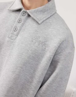 Reclaimed Vintage Polo Collar Rugby Sweatshirt In Grey Marl For Men -Fit Outfits Store 207853762 3