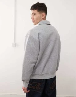 Reclaimed Vintage Polo Collar Rugby Sweatshirt In Grey Marl For Men -Fit Outfits Store 207853762 4