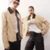 Reclaimed Vintage Unisex Harrington Overshirt Jacket In Beige For Unisex Stone