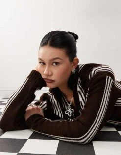 Reclaimed Vintage Unisex Knitted Stripe Relaxed Fit Cardigan In Chocolate For Unisex Chocolate Stripe -Fit Outfits Store 207920250 3