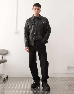 Reclaimed Vintage Relaxed Straight Leg Jeans In Black For Men Washed Black