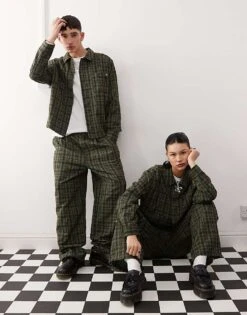 Reclaimed Vintage Unisex Wide Leg Trouser With White Stripe In Green Check For Unisex -Fit Outfits Store 207952227 1 check 1