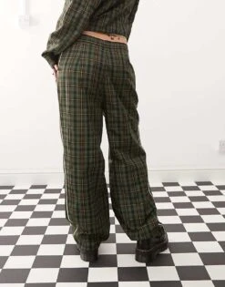 Reclaimed Vintage Unisex Wide Leg Trouser With White Stripe In Green Check For Unisex -Fit Outfits Store 207952227 3
