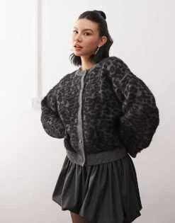 Reclaimed Vintage Brushed Cardigan In Leopard Print For Unisex -Fit Outfits Store 207962341 1 leopardprint 1