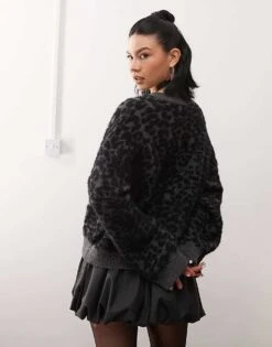 Reclaimed Vintage Brushed Cardigan In Leopard Print For Unisex -Fit Outfits Store 207962341 4