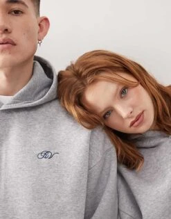 Reclaimed Vintage Unisex Hoodie With Back Logo In Grey Marl For Unisex -Fit Outfits Store 207968920 3