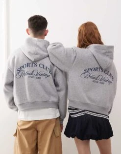 Reclaimed Vintage Unisex Hoodie With Back Logo In Grey Marl For Unisex -Fit Outfits Store 207968920 4