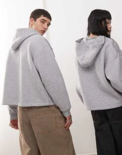 Reclaimed Vintage Unisex Boxy Quarter Zip Hoodie In Grey Marl For Unisex -Fit Outfits Store 208014924 3