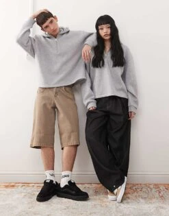 Reclaimed Vintage Unisex Boxy Quarter Zip Hoodie In Grey Marl For Unisex -Fit Outfits Store 208014924 4