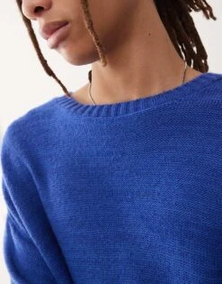 Reclaimed Vintage Crew Neck Knitted Jumper In Cobalt Blue For Men -Fit Outfits Store 208016893 3