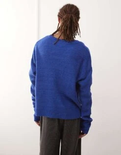 Reclaimed Vintage Crew Neck Knitted Jumper In Cobalt Blue For Men -Fit Outfits Store 208016893 4