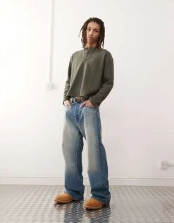 Reclaimed Vintage Supersoft Rib Henley Top With Embroidery In Khaki For Men 9 Reclaimed Vintage Supersoft Rib Henley Top With Embroidery In Khaki For Men -Fit Outfits Store 208021098 3