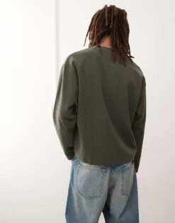 Reclaimed Vintage Supersoft Rib Henley Top With Embroidery In Khaki For Men 10 Reclaimed Vintage Supersoft Rib Henley Top With Embroidery In Khaki For Men -Fit Outfits Store 208021098 4