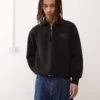 Reclaimed Vintage Quarter Zip Embroidered Sweatshirt In Black For Men -Fit Outfits Store 208021110 1 black