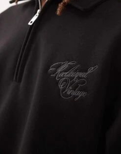 Reclaimed Vintage Quarter Zip Embroidered Sweatshirt In Black For Men -Fit Outfits Store 208021110 3