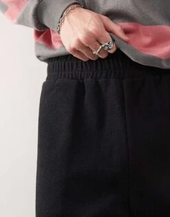 Reclaimed Vintage Baggy Wide Leg Jogger In Black Rib For Men Charcoal -Fit Outfits Store 208057575 4