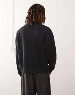 Reclaimed Vintage Ribbed Relaxed Fit Cardigan In Charcoal Grey For Men -Fit Outfits Store 208057576 4