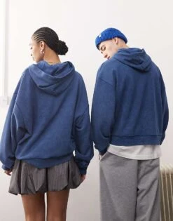 Reclaimed Vintage Unisex Graphic Print Hoodie In Washed Navy For Unisex -Fit Outfits Store 208063512 3