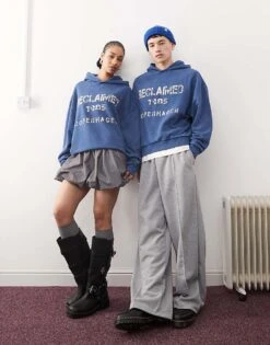 Reclaimed Vintage Unisex Graphic Print Hoodie In Washed Navy For Unisex -Fit Outfits Store 208063512 4